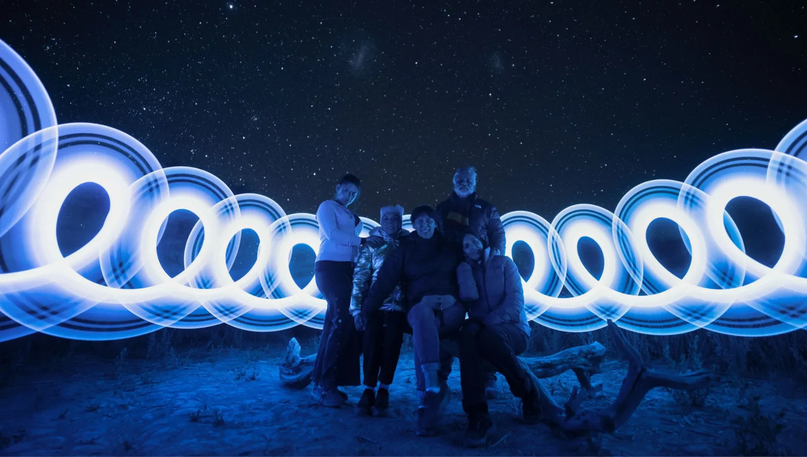 Light painting photo session under the stars